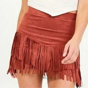 Altar'd State Rust Fringe Mini Skirt